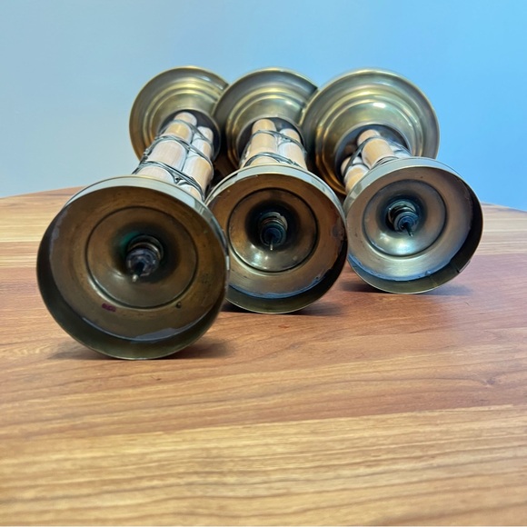 3 VTG Bamboo and Brass Tall Candle Holder in the style of Gabriella Crespi - Picture 6 of 6